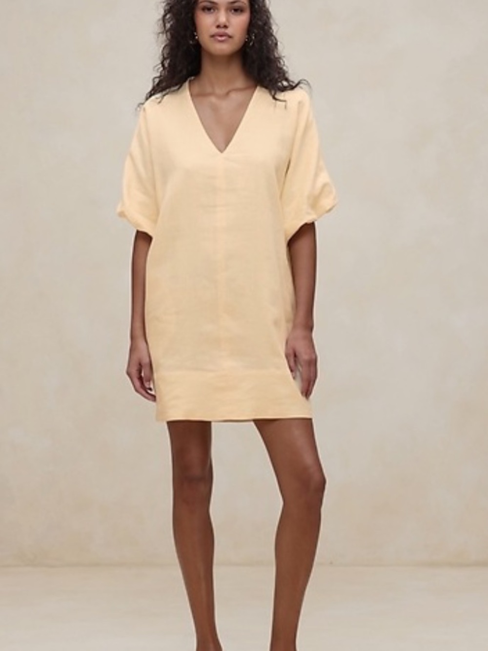 •Banana Republic• livia linen bubble sleeve mini dress in butter yellow